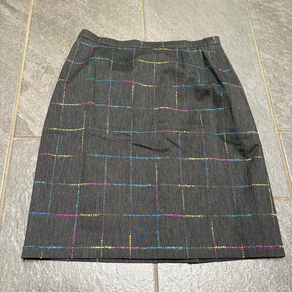 Nicola Italian Windowpane Pencil Skirt Grey Rainbow Details Office SZ 10 - Picture 1 of 7